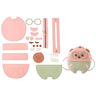 DIY手作包包材料包 眼鏡小熊包 手工編織包 附教程 刺繡材料包 可愛造型 兒童益智, 粉色，綠色, 1個