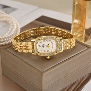 新款女學生韓版氣質小巧方形鑲鑽錶鏈時尚數字鋼帶女士石英女士表