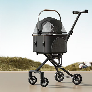 강아지 유모차 탈부착 가능 원터치 반려동물 유모차, 블랙, 1개