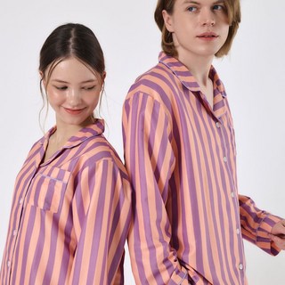 오오티엔 실크 루즈핏 스트라이프 커플 잠옷 세트 홈웨어 파자마 컬렉션