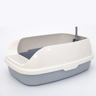 超大63公分三側加高貓砂盆，踏板落砂孔設計，防撥砂半封閉貓砂盆，適用礦砂、美卡等貓砂, 1個, XL-莫蘭迪灰 (雙卡扣不鬆脫 落砂孔設