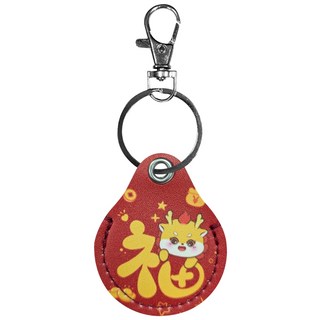 帶鑰匙圈卡通保護套 皮質保護套 追蹤定位器 防丟器 可愛 卡通 圓形AirTag防丟器 定位器保護套, 1個, 福龍, 福龍