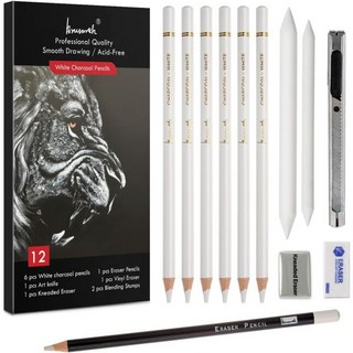 비브랜드 목탄 드로잉 세트 흑백연필 지우개 찰필 스케치 명암 미술용, White