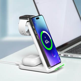 디제로큐 PD15W 3in1 23W 고속 무선충전기 멀티 거치대 고속충전기, 갤럭시워치전용, 화이트, 1개