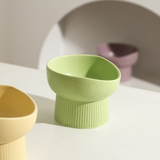 오멍 반려동물 파스텔 세라믹 식기 밥그릇 물그릇, 애플그린, 1개