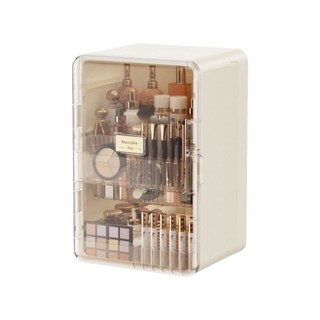 化妝品收納箱 磁吸式防塵彩妝保養品收納盒 多層桌面飾品收納櫃, 摺疊款-奶油色, 1個