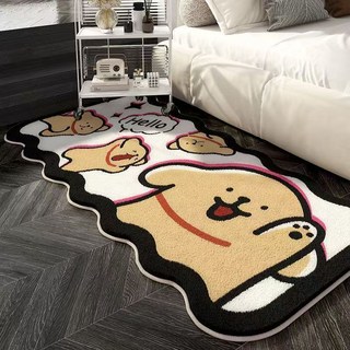 線條小狗臥室床邊毯沙發茶幾地毯舒適柔軟腳墊毛絨耐臟卡通地墊, 1個, 線條棕狗舉舉手80*160【加厚仿羊絨】