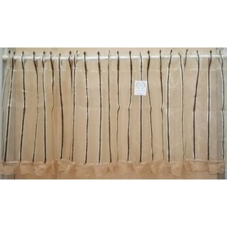 條紋窗紗 紗絨布短門簾, 透明咖啡