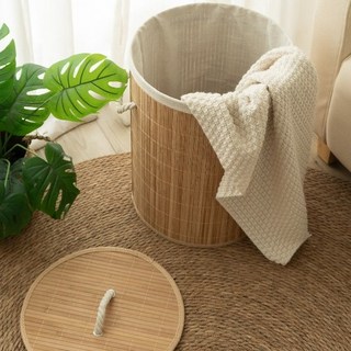 MYUMYU 沐慕家居 侘寂風大容量收納籃 提把竹編洗衣籃 髒衣分類 玩具收納框 台灣, 竹編收納筐/洗衣籃-34x45cm高, 侘寂風自然色系