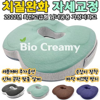 바이오크리미 명품 기능성 에이치킬방석 @한정세일 치질방석 자세교정방석 의자방석 엉덩이쿠션 치질쿠션 허리방석 골반교정방석 메모리폼방석 엉덩이방석 좌욕기 도넛방석 꼬리뼈방석 전립선방석, 프렌치테리 민트, 단품