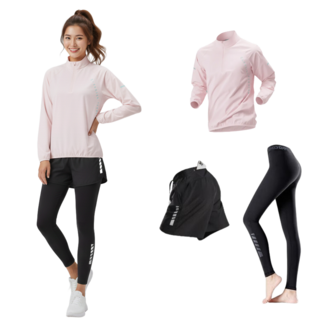 BYMSPORT 여성 런닝복 스포츠웨어 상하 운동복 세트 (긴팔+포켓반바지+긴레깅스)