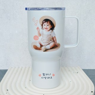 포토 스텐텀블러 손잡이컵 기념품제작 답례품제작 선물추천 주문제작, 1개, 650ml, 선물포장 + 상단 액자