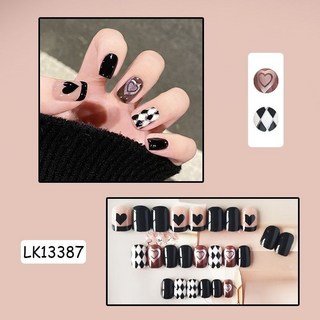 【A 精選】短款磨砂豹紋穿戴式甲片 易於使用 美甲成品, 1個, LK13387暗黑菱格（膠水款）