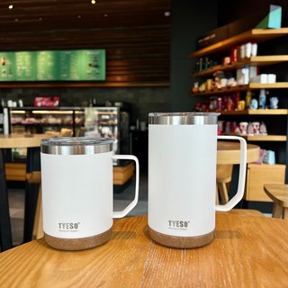 TYESO 304不鏽鋼橡木軟底手柄咖啡杯 創意不鏽鋼保溫保冰馬克杯 露營泡茶環保牛奶杯, 陽光橙,530ML, 1個