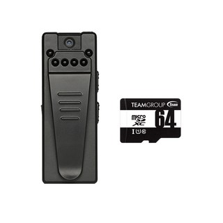 迷你高清錄影筆，紅外線夜視，背夾設計，90度旋轉鏡頭，多種解析度選擇, 黑色, 主品加購64G