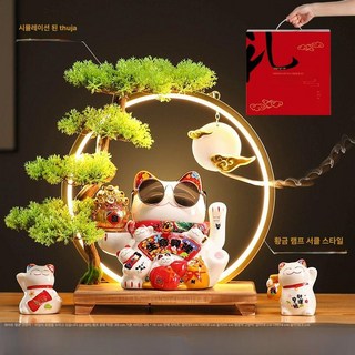 led 행운 고양이 국수 조명 식당 장식품 무드등 네온 소품 일식집 복, 1.선물 세트 야백  금색 등링  화이트 흔들손 - 생