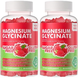 180 CT 글리신산 마그네슘 구미 1000mg - 비타민 D B6 CoQ10이 함유된 무설탕 마그네슘 칼륨 - 라즈베리 구미 180개, Raspberry, 90 Count (Pack of 2), 2개
