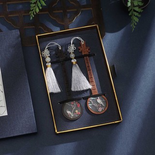 桃園出貨 古典創意琵琶國風高檔精緻教師節禮物紀念中國風書籤禮品套裝, 酸枝木錦瑟阮咸+紫光檀錦瑟阮咸（禮盒裝）, 1個