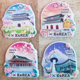 한국명소한복디자인 서울한국관광지 아이러브서울태극코리아 수채화색감 러버 냉장고자석(4개)/외국인 유학생 교환학생 K컬처 선물/한류굿즈 전통기념품 공예품/Korean Souvenirs, 3) 서울한국관광지(4개)