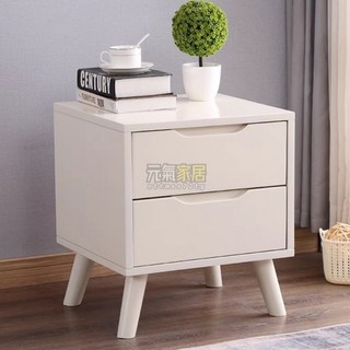 北歐實木床頭櫃 原木色 奶油風 簡約床邊櫃 臥室收納櫃 抽屜櫃, 胡桃+白,雙抽直腳, 1個