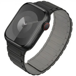 BuGeum 애플워치 마그네틱 실리콘 스트랩 스포츠 스트랩, 1개, 블랙/회색