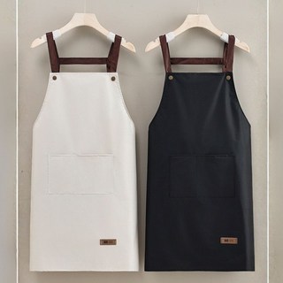 簡約防水耐磨耐用附口袋設計 H型肩帶廚房圍裙, 黑(BLACK), 1個