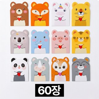프렌티 동물 엽서 미니 카드 60장 세트, 60개, 혼합색상