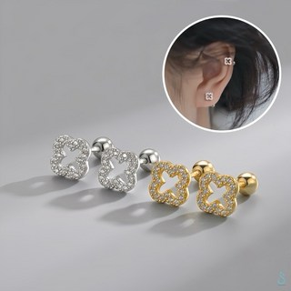 SUMMER 925純銀鑲鑽幸運草鎖珠式耳環