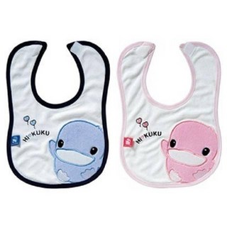 【美國媽咪】KUKU酷咕鴨 毛巾布透氣中圍兜 口水兜 飯兜 (藍色/粉色), 1個, 藍色