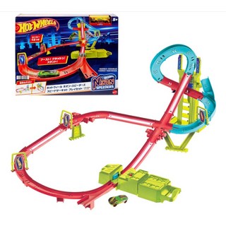 Hotwheels 風火輪 賽車 賽道 小汽車 特技軌道 加速器 霓光 軌道 美泰, 1個, 盒損
