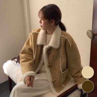 핏몬 여성 오버핏 양털 스웨이드 떡볶이 무스탕 숏 코트