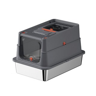 封閉式不鏽鋼貓砂盆 全掀蓋設計，不黏底、易清理，有效阻隔異味，給貓咪一個潔淨舒適的如廁空間, 黑色, 1個