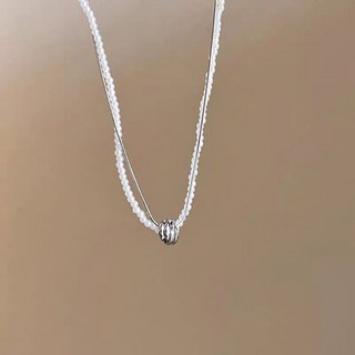 鴻利首飾廠 珍珠蛇骨鏈 雙層疊戴珠子串珠項鏈 女款高級感鎖骨鏈頸鏈配飾