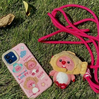 loopy 手機掛繩 鯛魚燒 立體 公仔 露比 手機背夾 適用 iPhone 14promax 手機殼 斜跨 蘋果 12 11 全機型通用, Loopy繩子+手機夾,iPhone14Pro, 1個