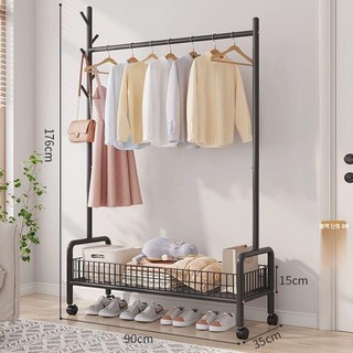 이동식 옷 랙 바닥 스탠드 보관 모자 상자 침실 가구, 단층 블랙 90