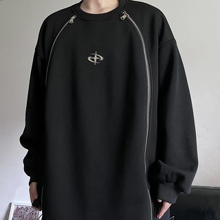 【痞帥炸街】潮牌衛衣 男衛衣 長袖T恤 上衣 秋季外套 雙拉鍊設計 無帽寬鬆 小眾潮牌 髮型師同款 街頭休閒穿搭