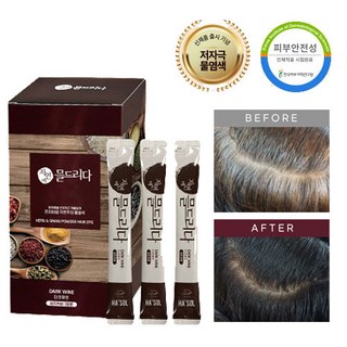 모발 윤기 개선 저자극 셀프 간편 새치 프리미엄 물 염색제_고급 염색 키트 포함, 미디엄 브라운, 12회분