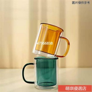 280ml 彩色高硼矽玻璃杯 帶把手雙層牛奶杯子 玻璃雙層杯 耐熱玻璃杯, 1個, 琥珀黄,280ml, 琥珀黄