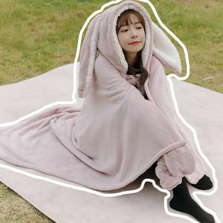 BBEDA 러블리 래빗 입는 롱후드 극세사 캠핑 담요, 라지(키 140cm이상 착용), 1개, 연핑크