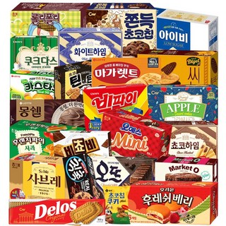 칙촉+비쵸비+몽쉘+마가렛트+사브레+오뜨+오예스미니+후레쉬베리+카스타드+후렌치파이+쵸코하임+쿠크다스+빅파이+아이비+델로스 등 탕비실 사무실 대용량 과자 간식세트, 1세트, 23p