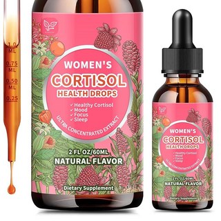 Hudetex 여성용 코르티솔 보충제 액체 드롭 코티솔 매니저 아쉬와간다 L-테아닌 포스파티딜세린 기분 유지를 위한 로디올라 비진 부신 균형 수면 비건 천연, 2 Fl Oz (Pack of 1), 1개