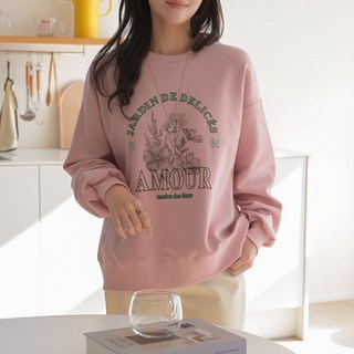 데일리앤 카닌 루즈핏 레터링 플라워 여성 라운드넥 긴팔 맨투맨