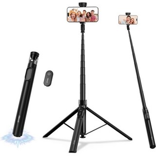 스마트폰삼각대 거치대 촬영 리모컨이 있는 66인치 자동 휴대폰 삼각대 스탠드 아이폰 비디오 녹화 및 라이브 스트리밍을 위한 콘텐츠 제작자를 조절 가능한 셀카봉 브이로거, Black