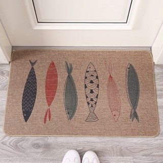 四季爆款 仿亞麻橡膠地墊 吸水進門墊 防滑腳墊, 年年有魚,45cm*140cm（吸水加厚）, 1個