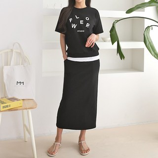 마이쏭 여성 빅사이즈 반팔맨투맨 롱치마 상하세트 FLOWER스커트세트