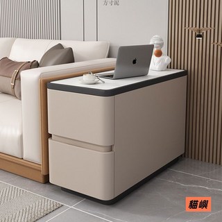 貓嶼 客廳沙發邊櫃 窄型實木邊几 輕奢質感 簡約現代風 客廳收納, 純白色【貓爪皮x實木x岩板】'---必購,40x80x55cm（免安裝l）---必, 1個