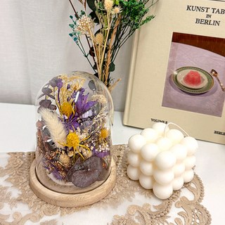 [엘제이] 플라워 무드등 만들기 키트 LED 아크릴돔 꽃 조명 어르신 프리저브드 드라이플라워, 초록 계열 (led 없음), 1개, 01-2 프리저브드플라워 아크릴돔