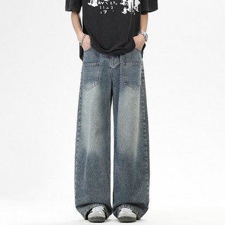 水洗寬鬆闊腿牛仔長褲