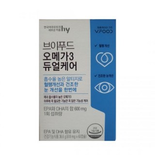 브이푸드한국야구르트 오메가3 듀얼케어 60정 1박스 1개월, 1개