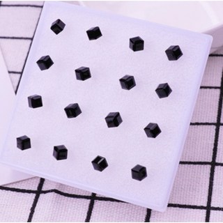 方糖立體鑽耳針X1對 方塊造型矽膠耳環 養耳洞純銀耳環 醫療鋼透明耳棒